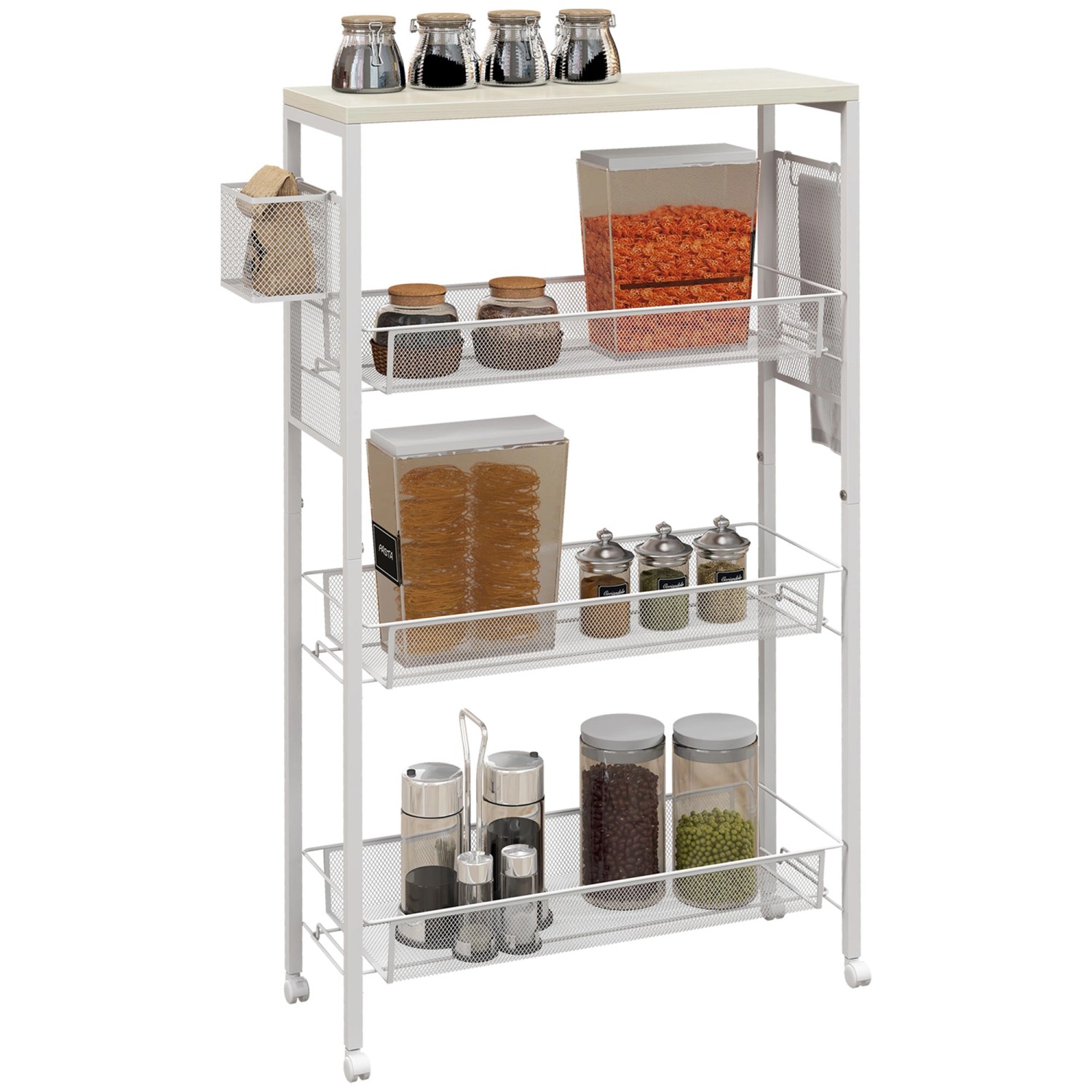 HOMCOM Küchenwagen mit 3 Ebenen Korb Arbeitsplatte Stahl 58 x 18,5 x 87 cm günstig online kaufen