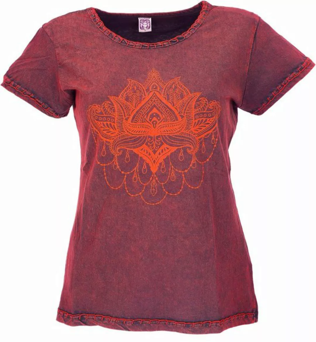 Guru-Shop T-Shirt Boho T-Shirt mit Lotusdruck, Stonewash Yoga.. Festival, E günstig online kaufen