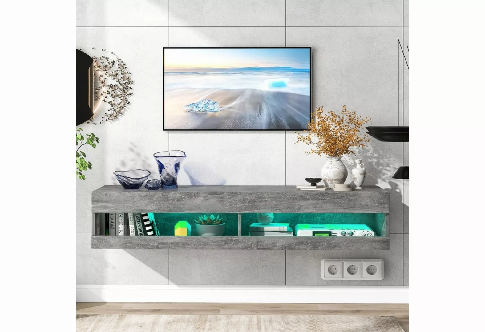 WISHDOR TV-Schrank LED TV Lowboard,Wandmontierter,TV-Ständer (mit LED-Beleu günstig online kaufen
