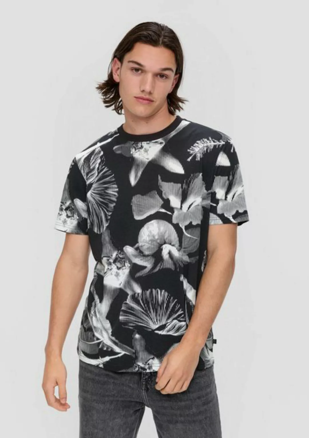 QS Kurzarmshirt T-Shirt mit All-over-Print günstig online kaufen