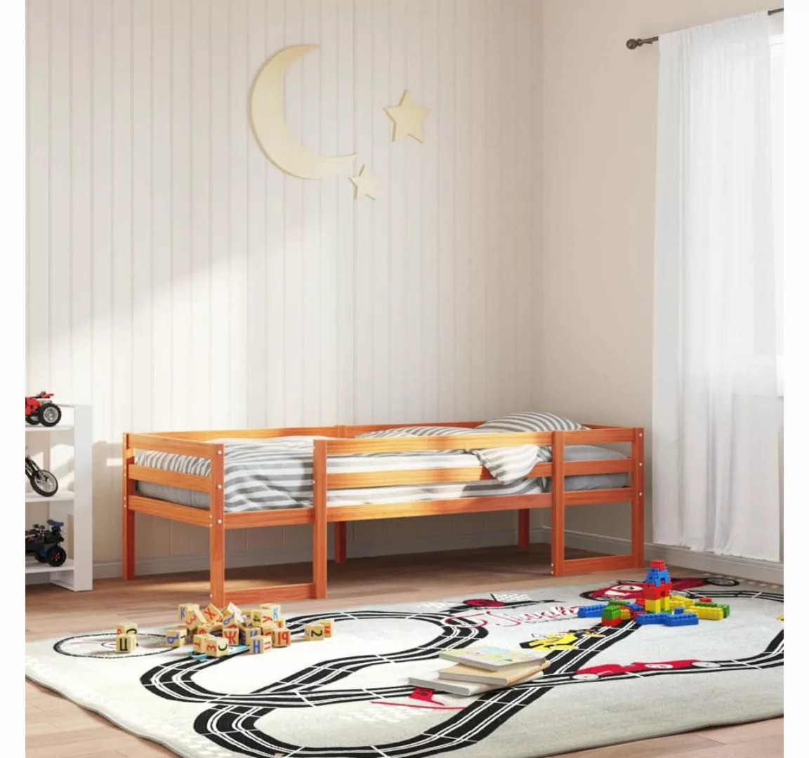 vidaXL Bett, Kinderbett Wachsbraun 75x190 cm Massivholz Kiefer günstig online kaufen