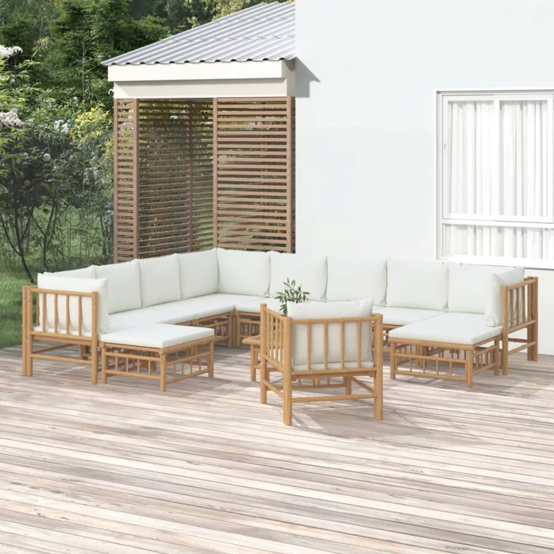 Vidaxl 12-tlg. Garten-lounge-set Mit Cremeweißen Kissen Bambus günstig online kaufen