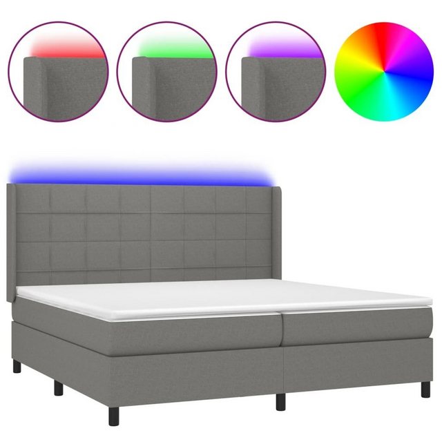 vidaXL Bettgestell Boxspringbett mit Matratze LED Dunkelgrau 200x200 cm Sto günstig online kaufen