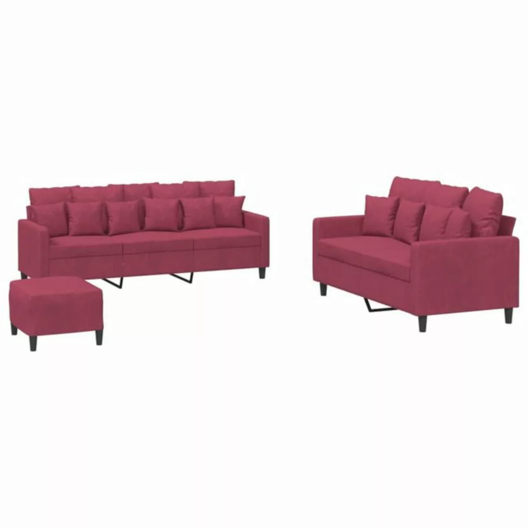 vidaXL Sofa 3-tlg. Sofagarnitur mit Kissen Weinrot Samt günstig online kaufen