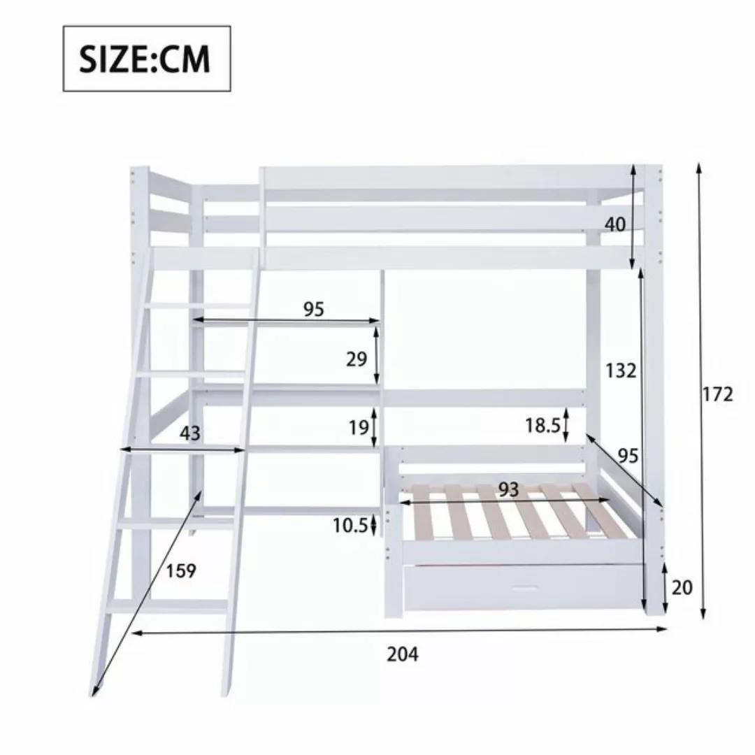 REDOM Etagenbett Bett Funktionsbett Kinderbett Holzbett 90x200 cm (mit fünf günstig online kaufen
