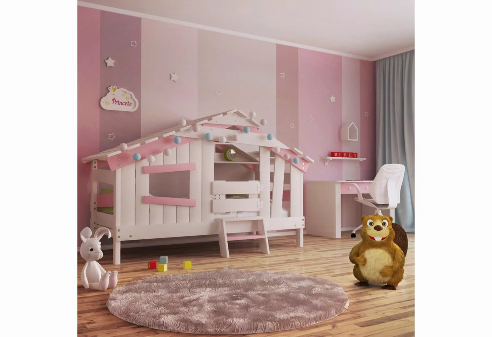 bibex Kinderbett APART CHALET Kinderbett, Jugendbett, Spielbett, zart-rosa günstig online kaufen