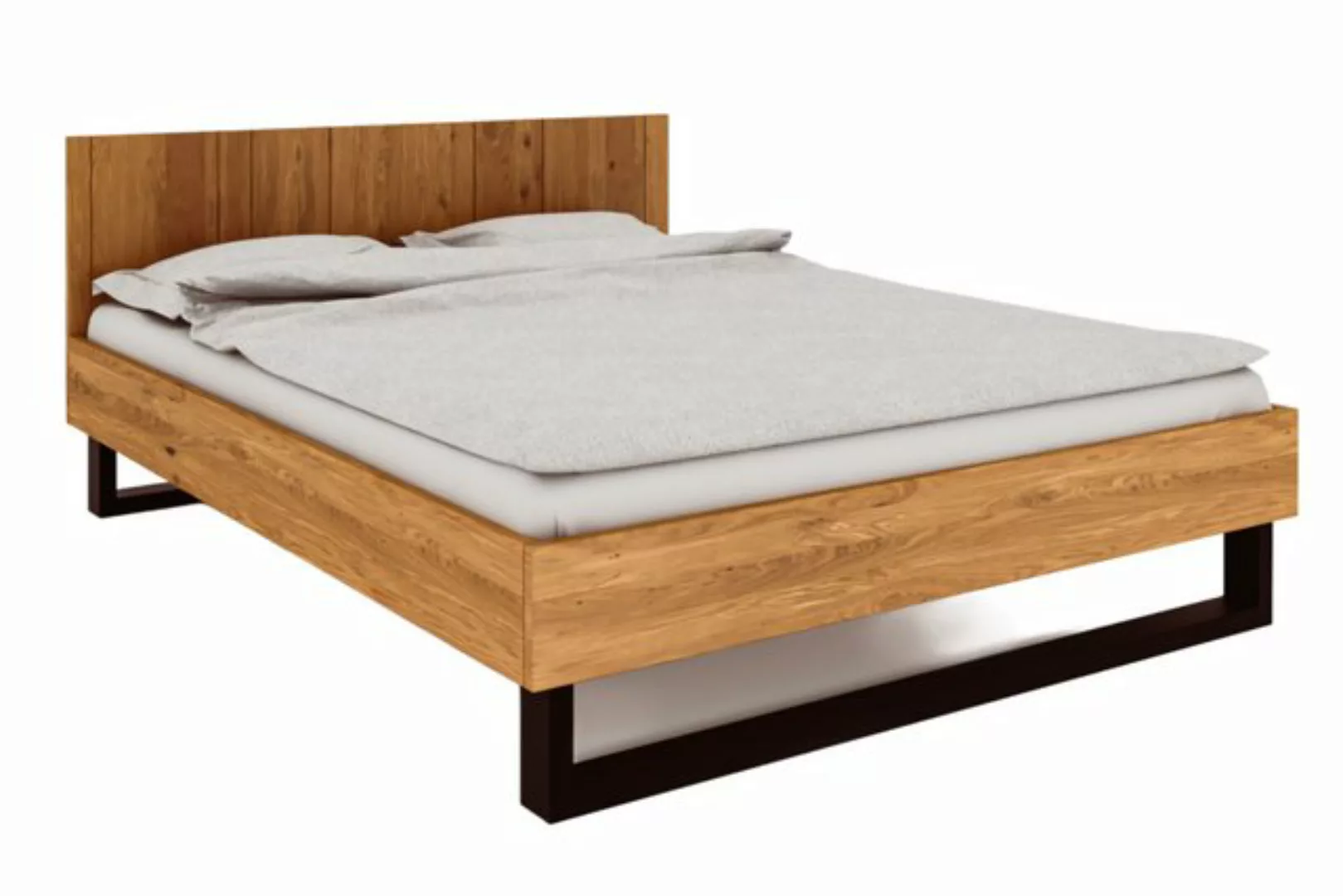 byoak Bett STEEL 160 x 200 aus Massivholz, mit Holzkopfteil, Naturgeölt günstig online kaufen