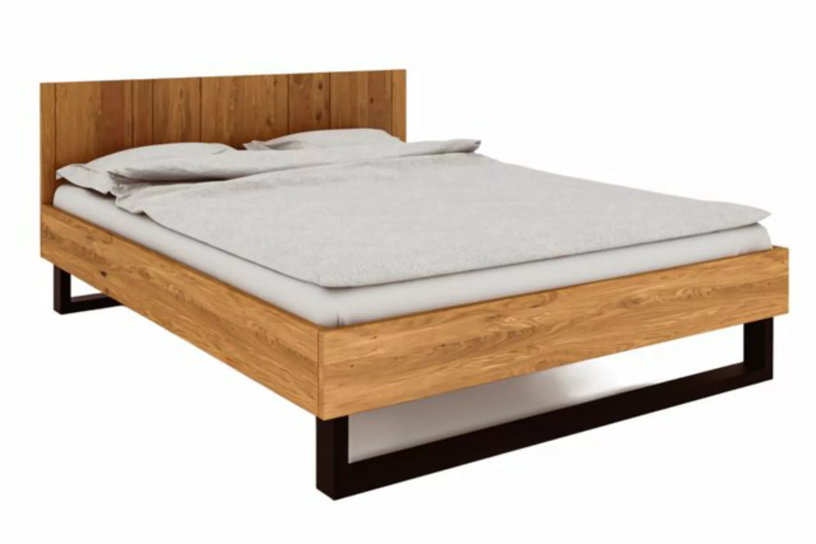 byoak Bett STEEL 180 x 220 aus Massivholz, mit Holzkopfteil, Naturgeölt günstig online kaufen