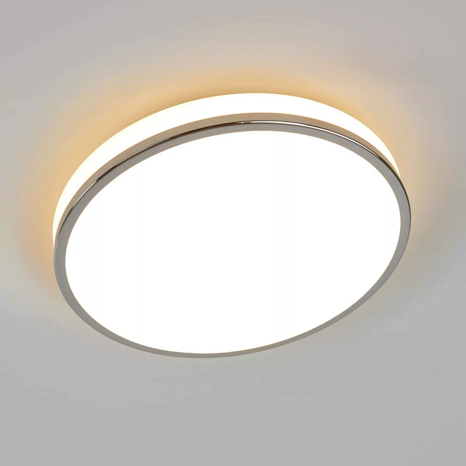 Lindby LED-Deckenleuchte Lyss, Ø 34 cm, chromfarben, IP44 günstig online kaufen