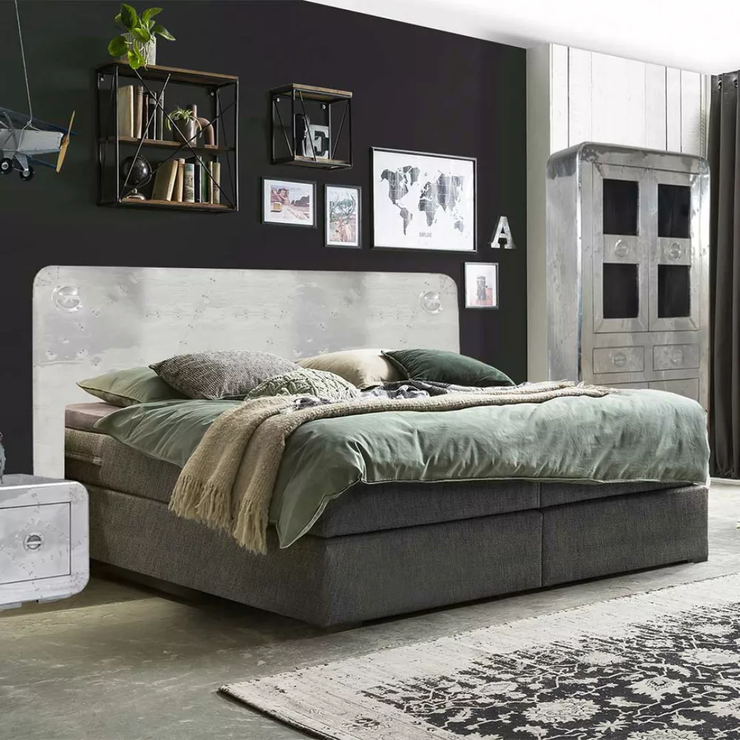 Boxspringbett im Industrie und Loft Stil Metall Kopfteil günstig online kaufen