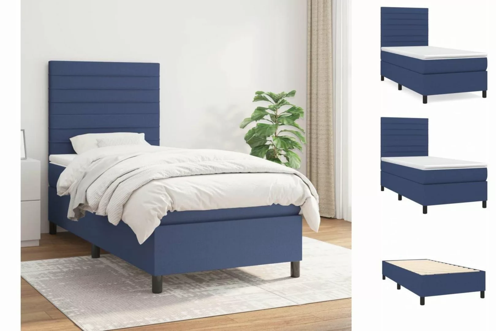 vidaXL Boxspringbett Boxspringbett mit Matratze Blau 100x200 cm Stoff Bett günstig online kaufen