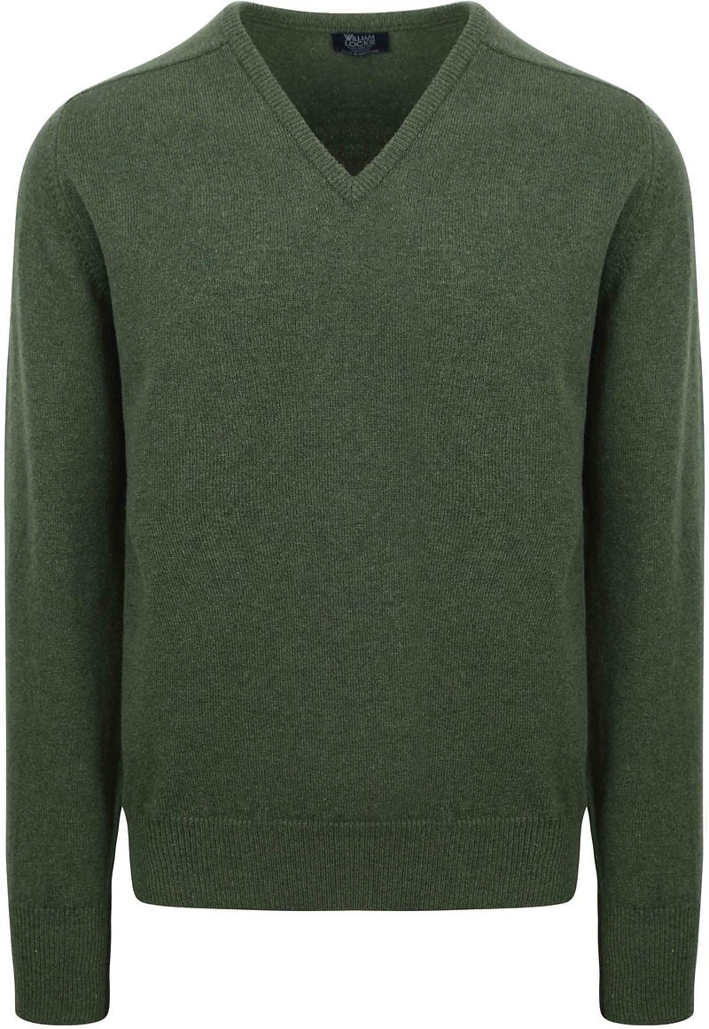 William Lockie V-Auschnitt Pullover Lammwolle Grün - Größe XXL günstig online kaufen