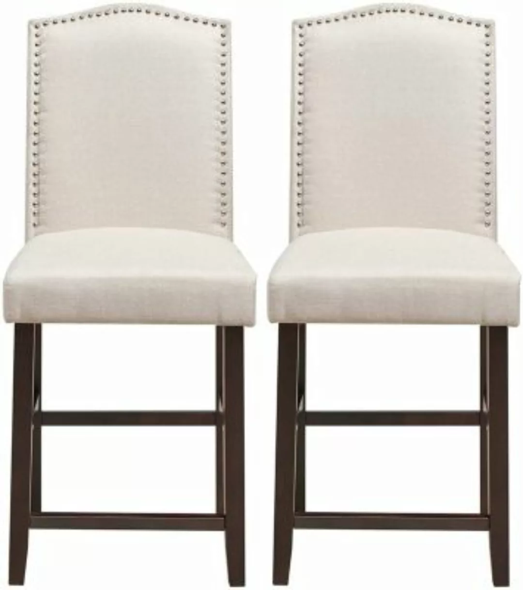 COSTWAY® Esszimmerstühle 2er mit Kautschukholz-Beine beige günstig online kaufen