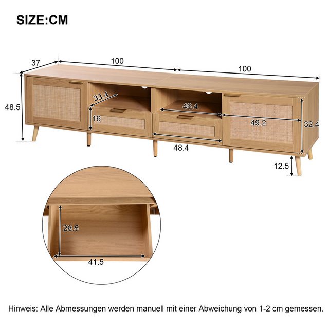 IDEASY TV-Schrank TV-Schrank aus Eichenrattan, 2 Schubladen, 2 Schränke, 2 günstig online kaufen