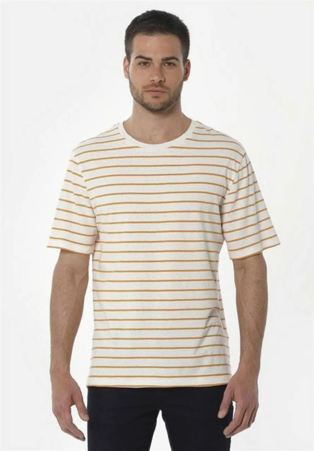 ORGANICATION T-Shirt Men's Striped T-shirt in Off White/Mango günstig online kaufen