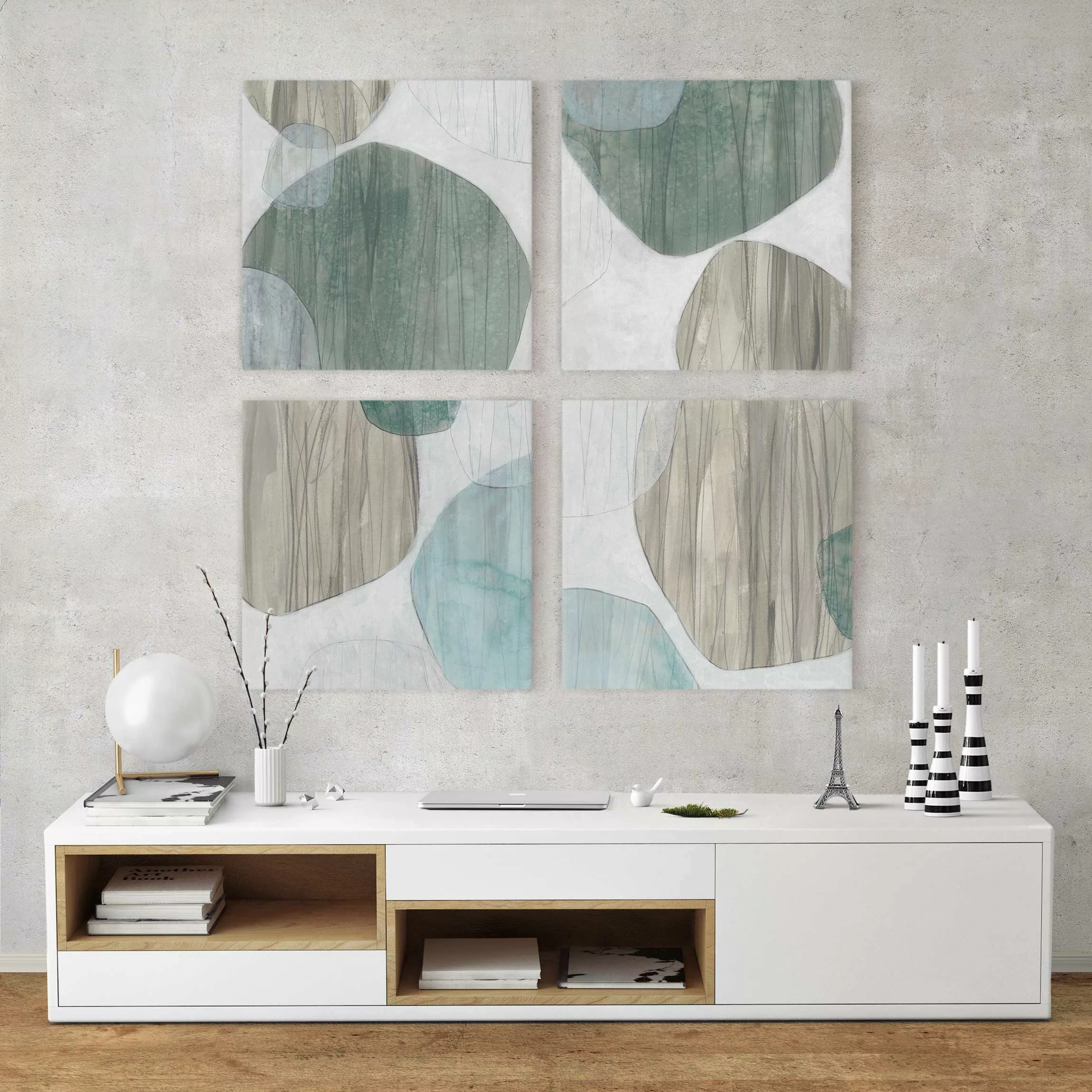4-teiliges Leinwandbild Abstrakt - Quadrat Jadesteine Set II günstig online kaufen