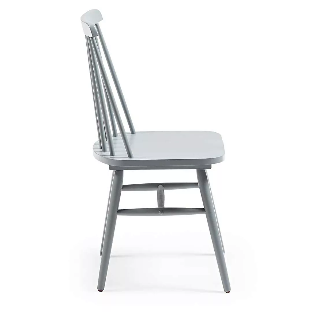Massivholz Stühle in Hellgrau verstrebter Rückenlehne (2er Set) günstig online kaufen