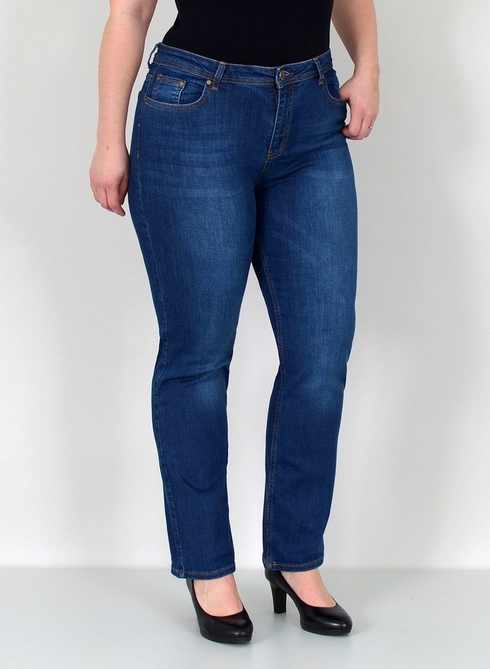 ESRA Straight-Jeans Damen Jeanshose Gerader Schnitt Stretch Hose hoher Bund günstig online kaufen