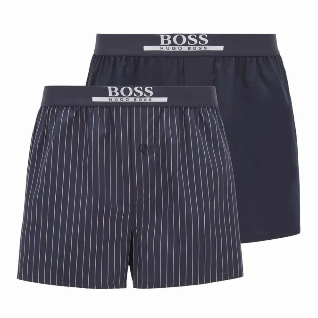 HUGO BOSS Herren Boxer Shorts, 2er Pack - Woven Boxer, Logobund Blau S günstig online kaufen