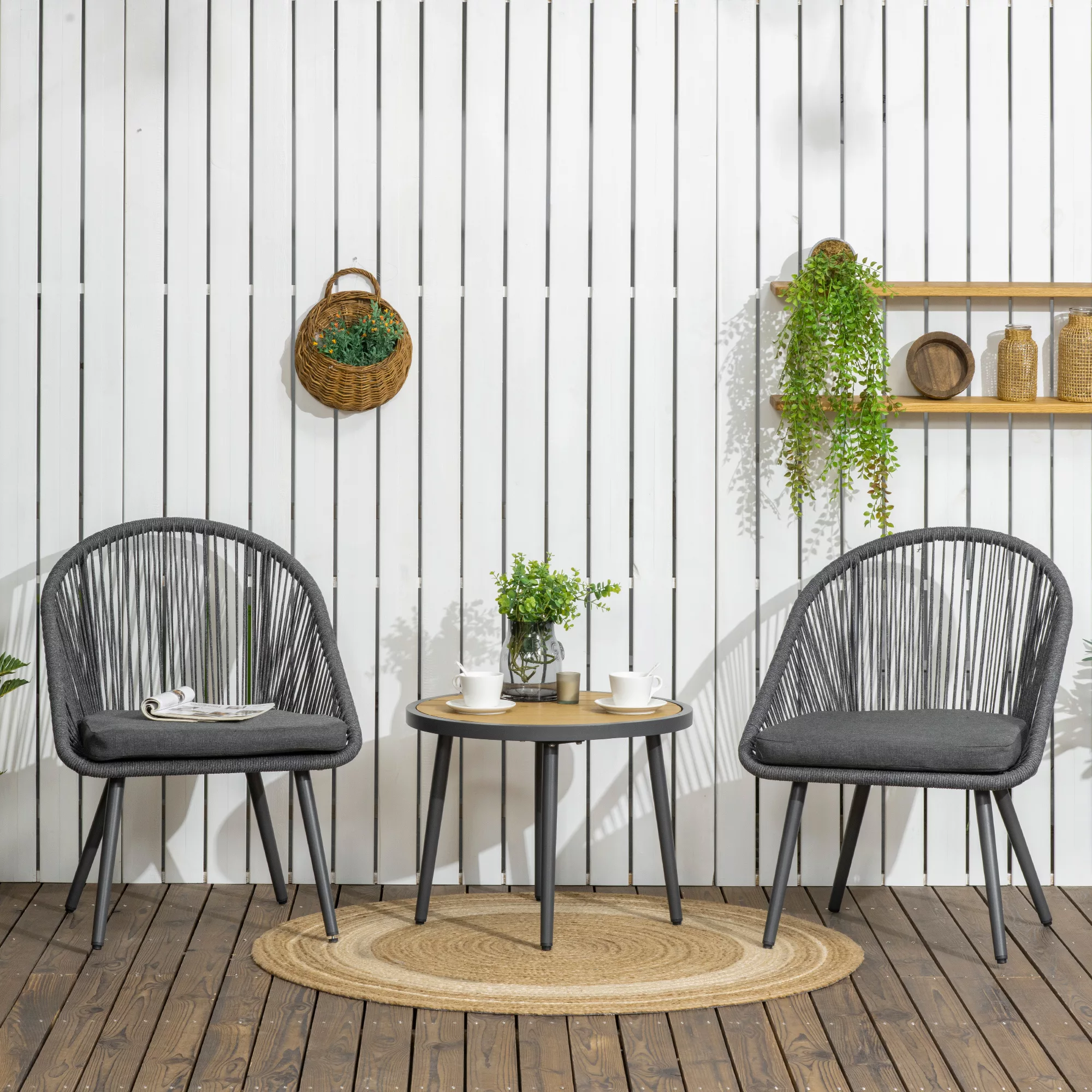 Outsunny Rattan Balkonmöbel Gartensitzgruppe für 2 Personen mit Kissen und günstig online kaufen