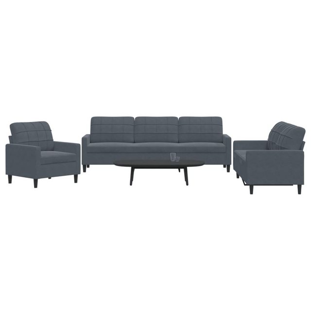 vidaXL Sofa 3-tlg. Sofagarnitur mit Kissen Dunkelgrau Samt günstig online kaufen