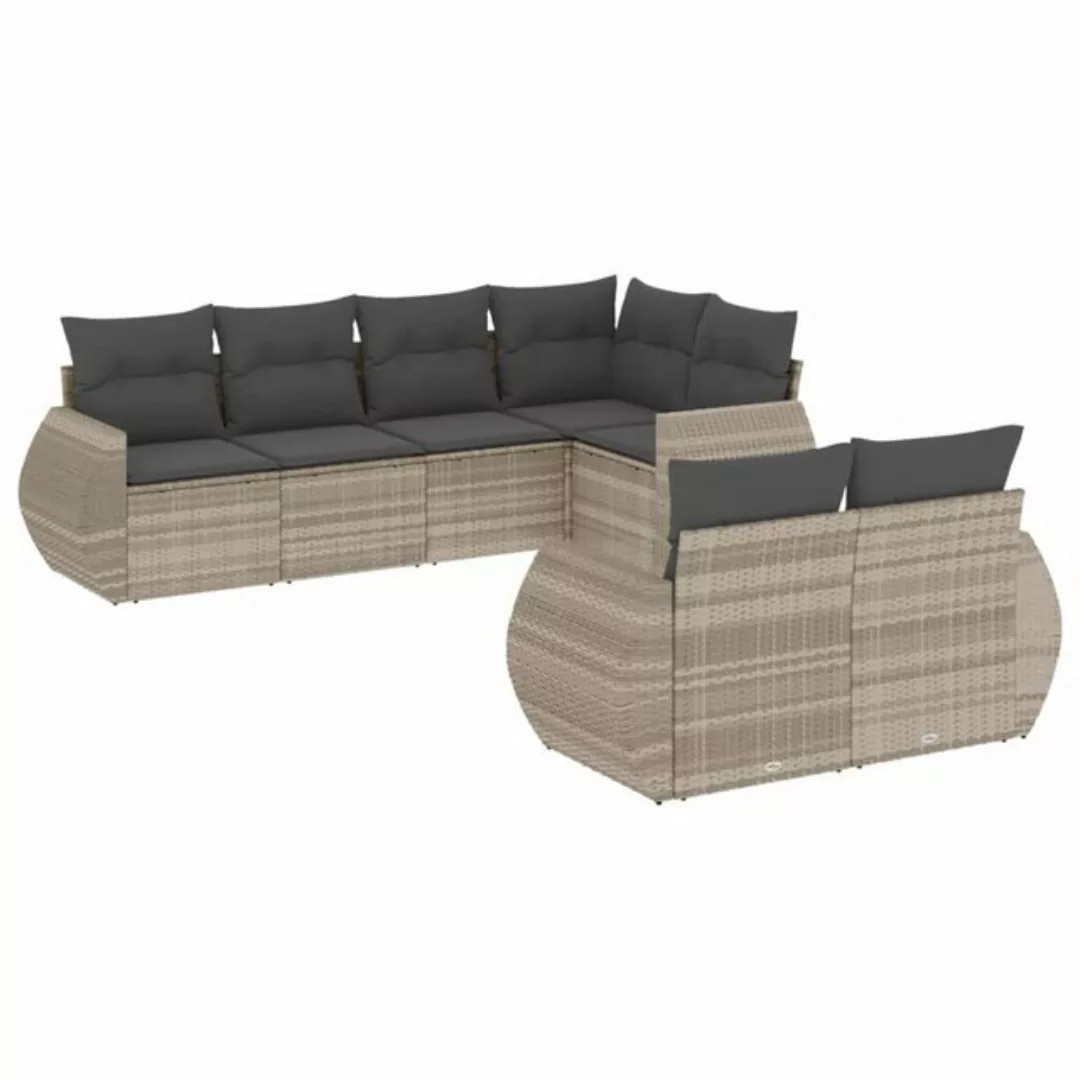 vidaXL Sofaelement 7-tlg. Garten-Sofagarnitur mit Kissen Hellgrau Poly Ratt günstig online kaufen