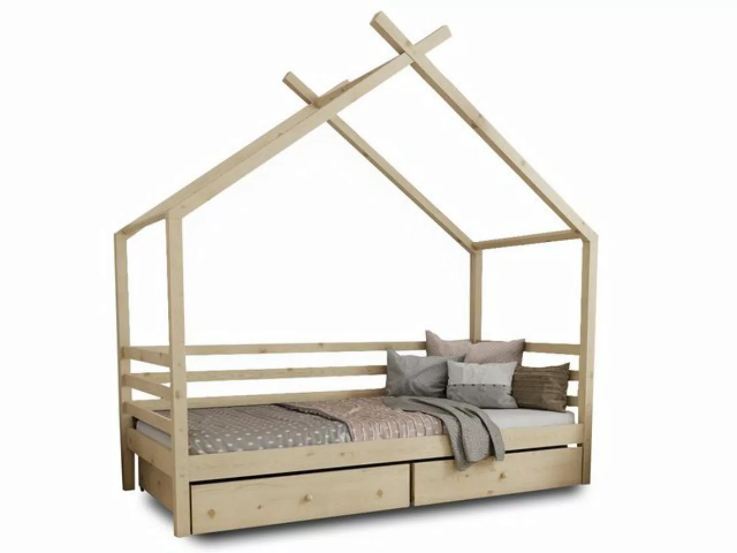 Deine Möbel 24 Hausbett Kinderbett Einzelbett COMET Weiß Grau Kiefer Beige günstig online kaufen