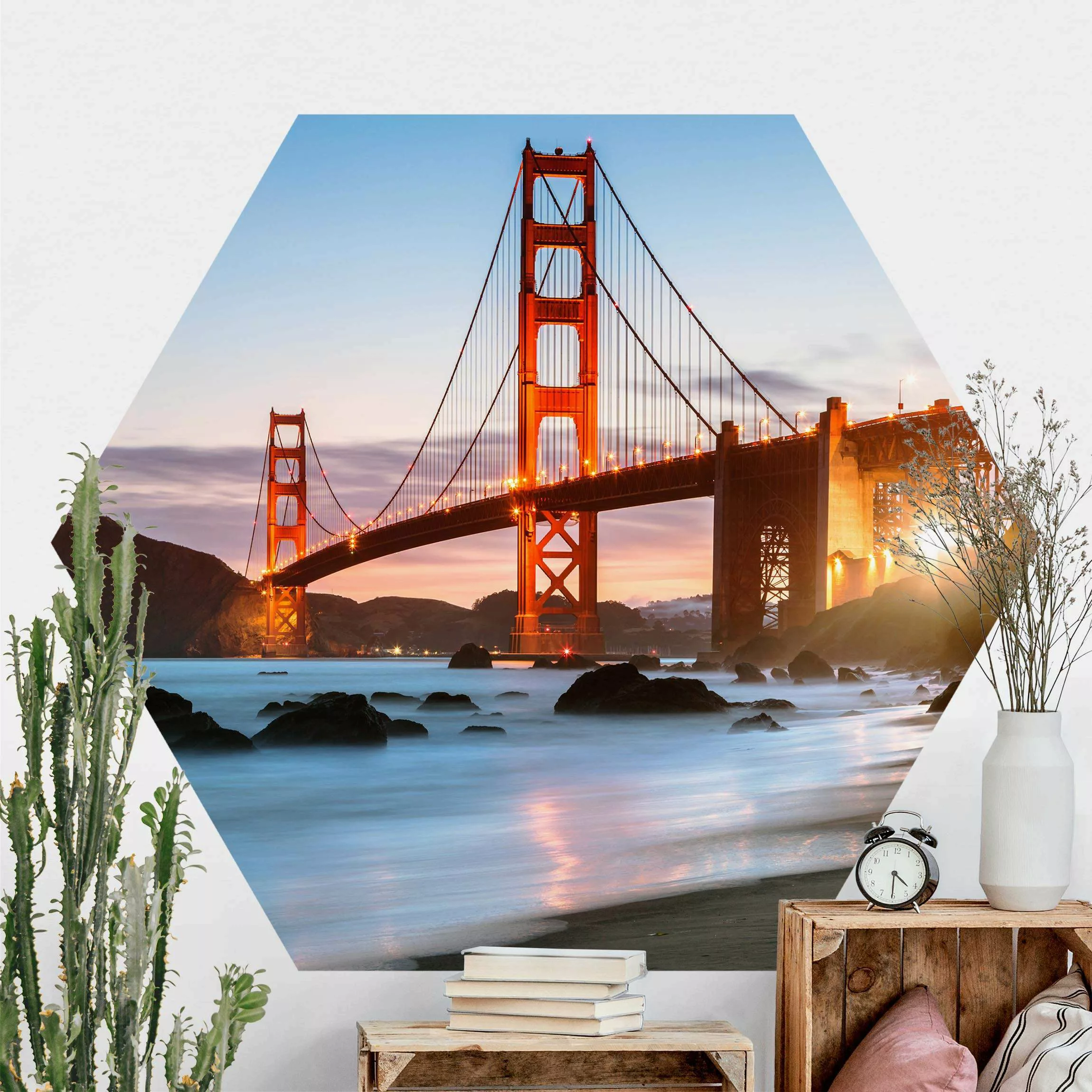 Hexagon Fototapete selbstklebend San Francisco bei Dämmerung günstig online kaufen