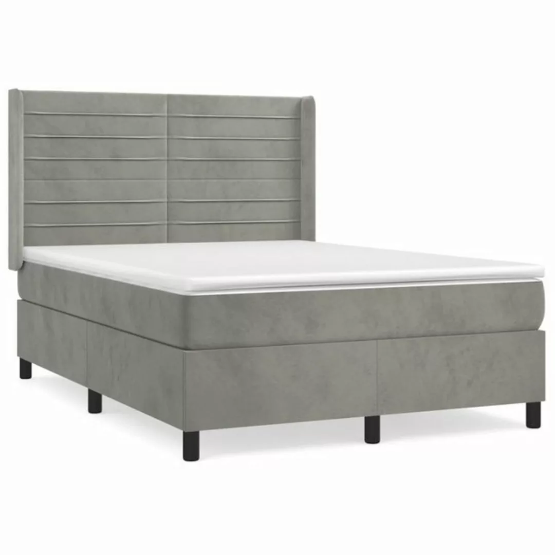 vidaXL Bettgestell Boxspringbett mit Matratze Hellgrau 140x190 cm Samt Bett günstig online kaufen