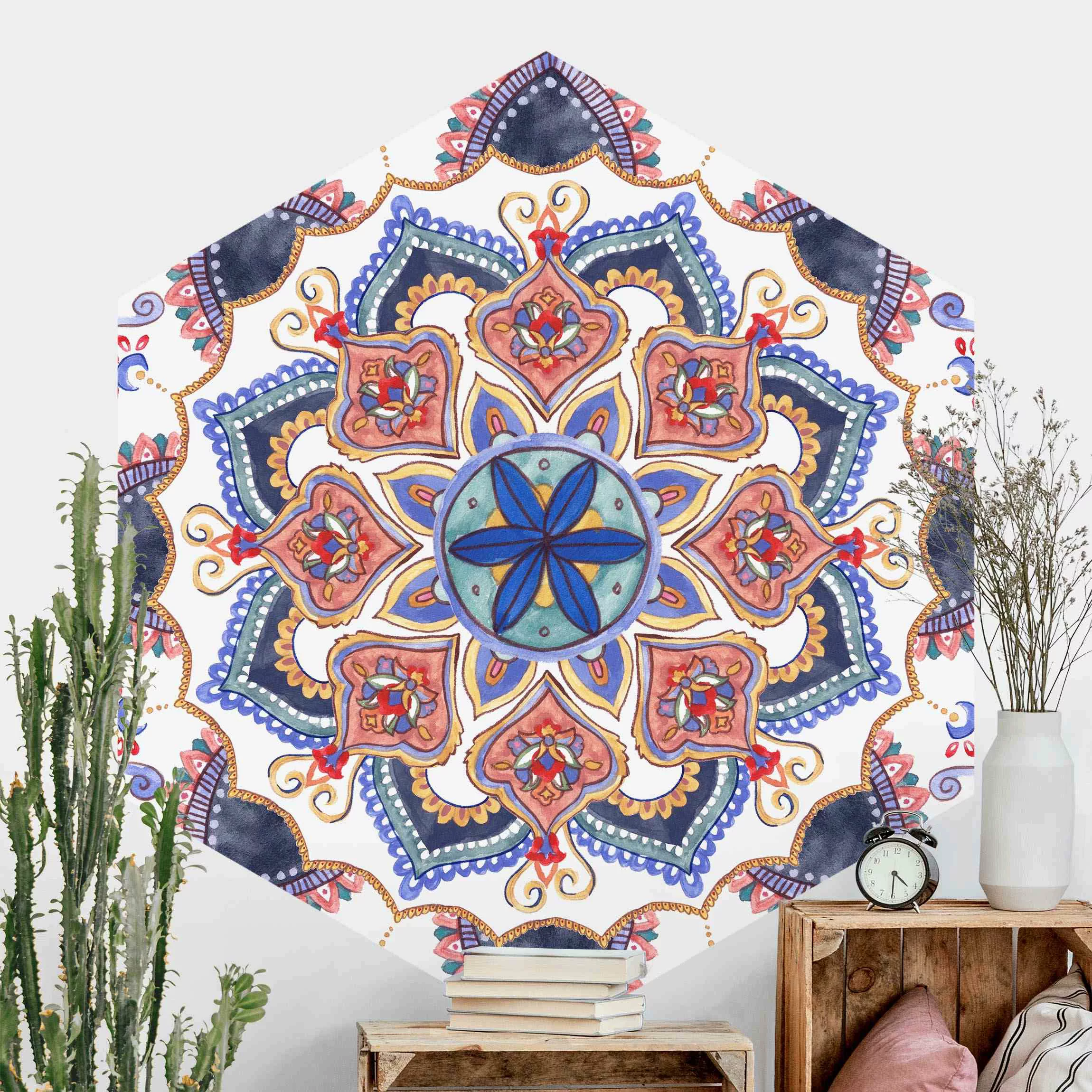 Hexagon Mustertapete selbstklebend Mandala Meditation Mantra günstig online kaufen