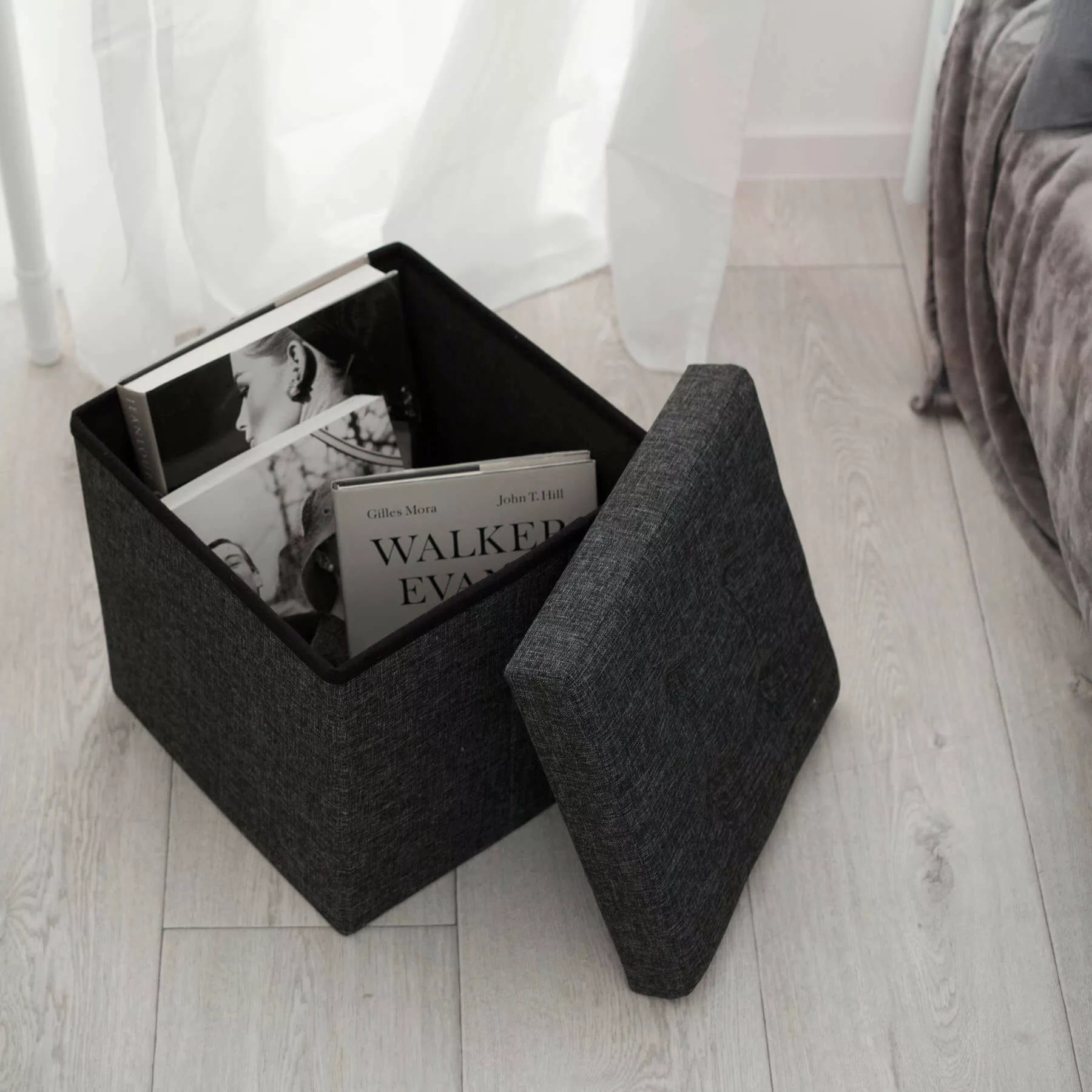 Faltbarer Sitzwürfel aus Polyester mit Stauraum 38x38x38cm - dunkelgrau günstig online kaufen