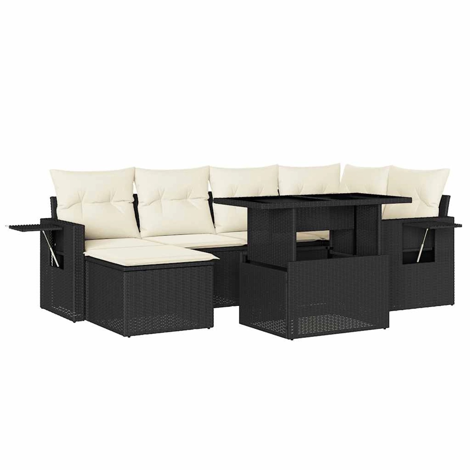 vidaXL 7-Tlg Garten-Sofagarnitur mit Kissen Schwarz Poly Rattan 3268046 günstig online kaufen