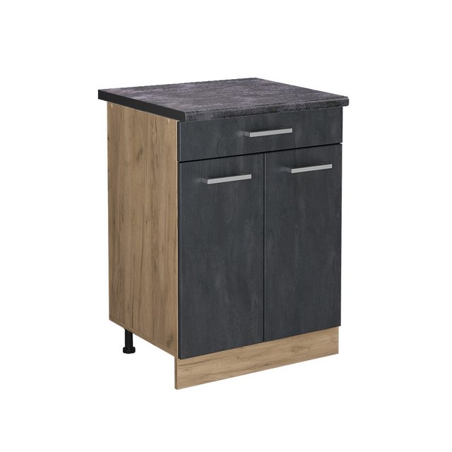 Vicco Unterschrank R-Line, Schwarz Beton/Goldkraft Eiche, 60 cm AP Anthrazi günstig online kaufen