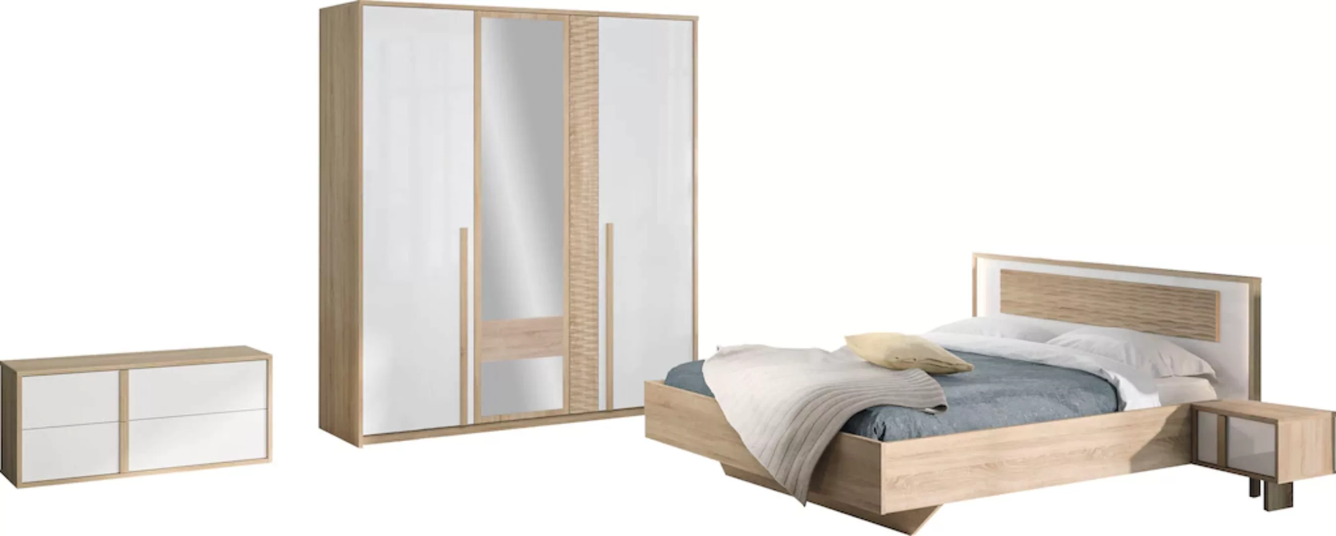 Gami Schlafzimmer-Set "Curtys", (5 St., 1x Bett, 2x hängende Nachttische, 1 günstig online kaufen