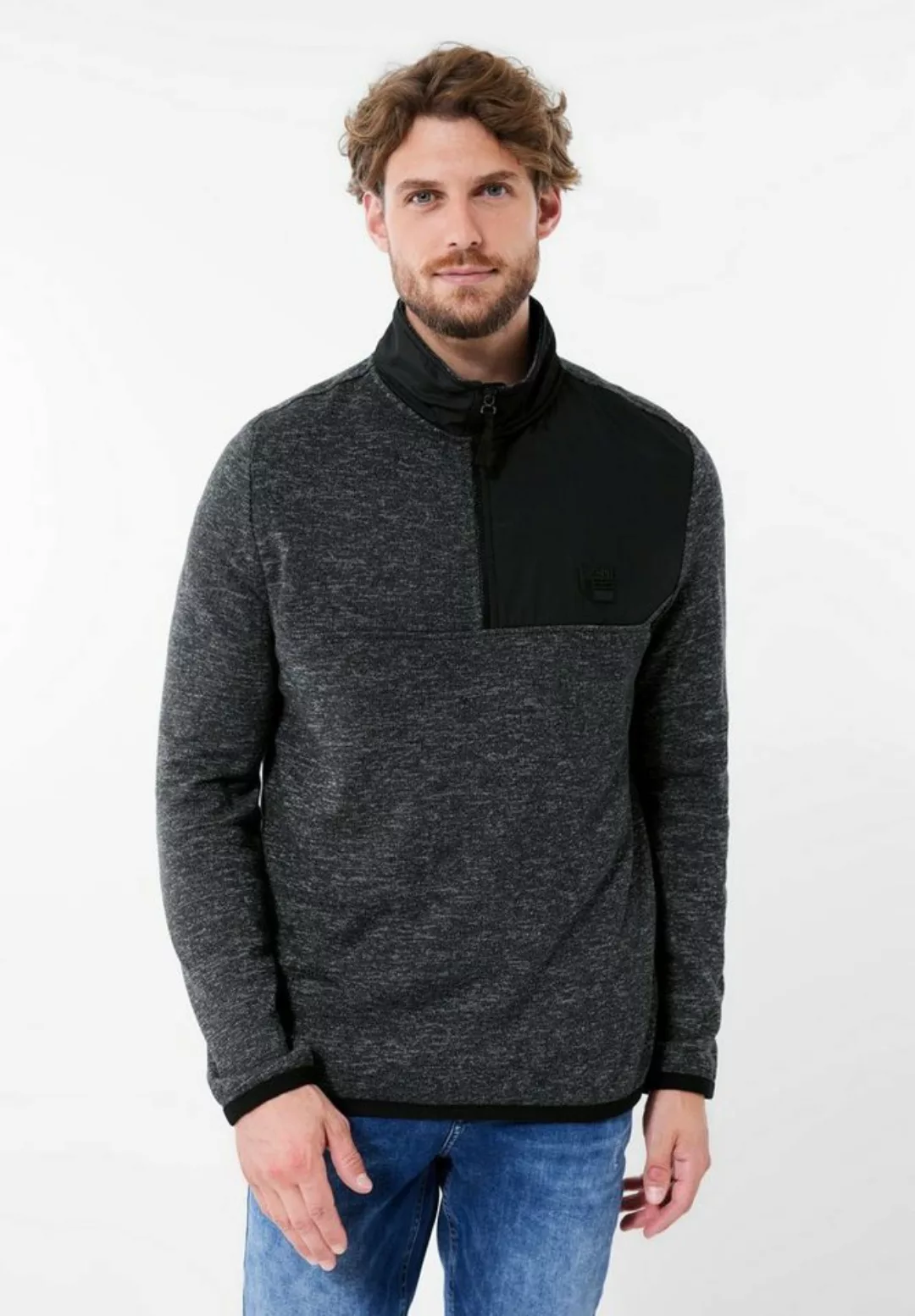 STREET ONE MEN Stehkragenpullover mit Materialmix günstig online kaufen