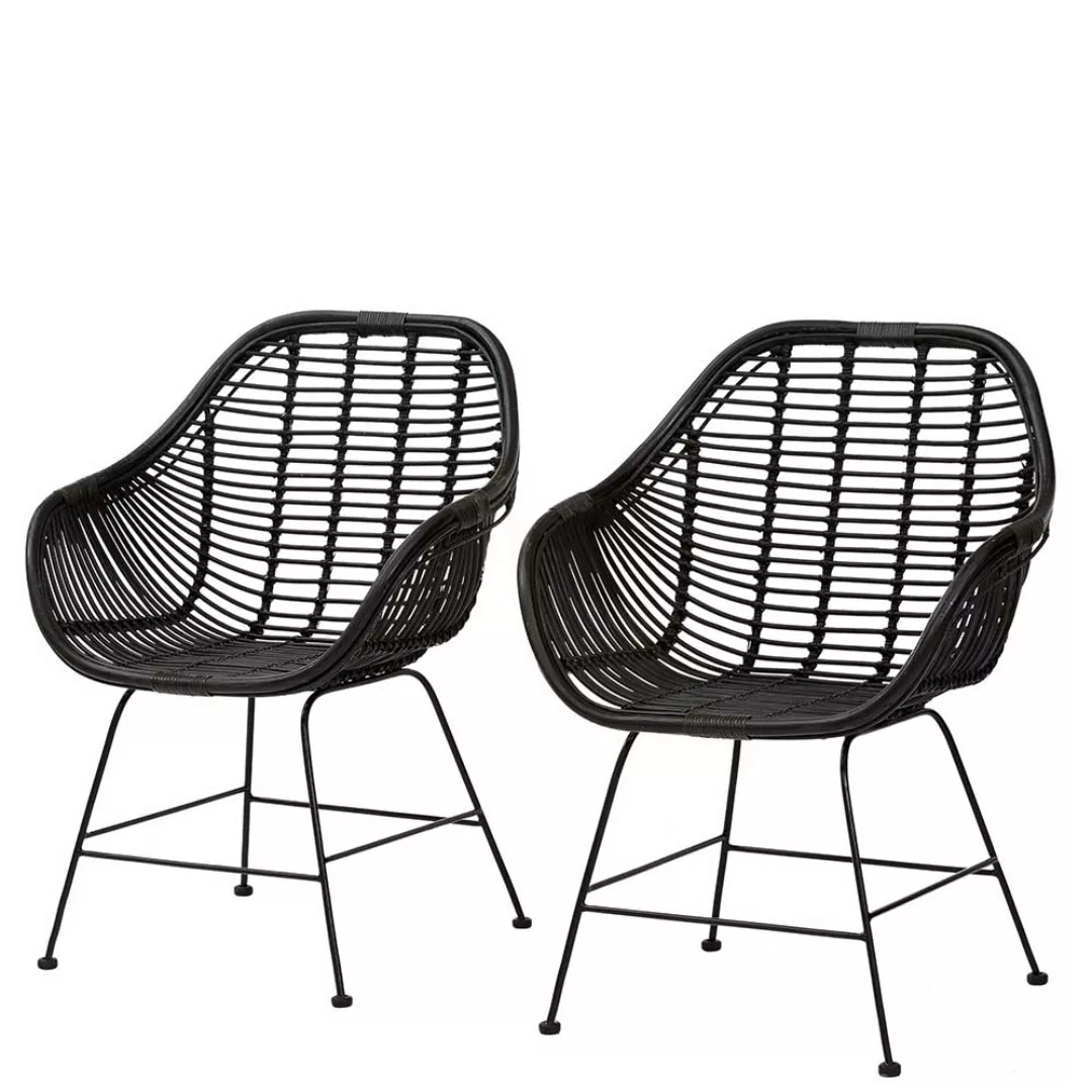 Moderne Rattan Stühle mit Armlehnen Schwarz (2er Set) günstig online kaufen
