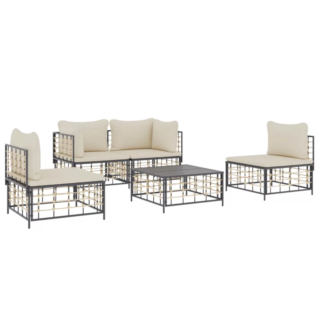 Vidaxl 5-tlg. Garten-lounge-set Mit Kissen Anthrazit Poly Rattan günstig online kaufen