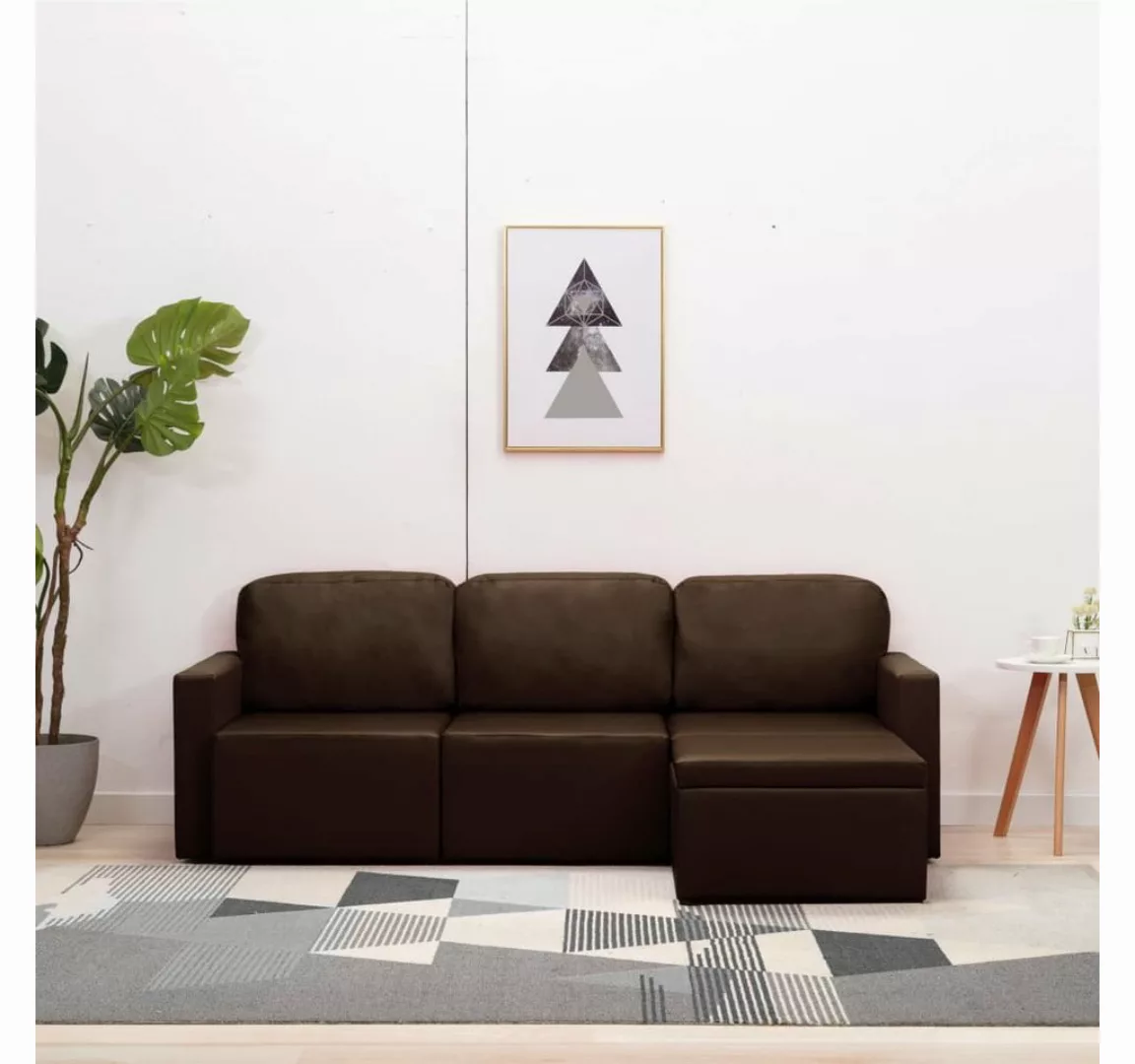 Modulares 3-sitzer Schlafsofa Braun Kunstleder günstig online kaufen