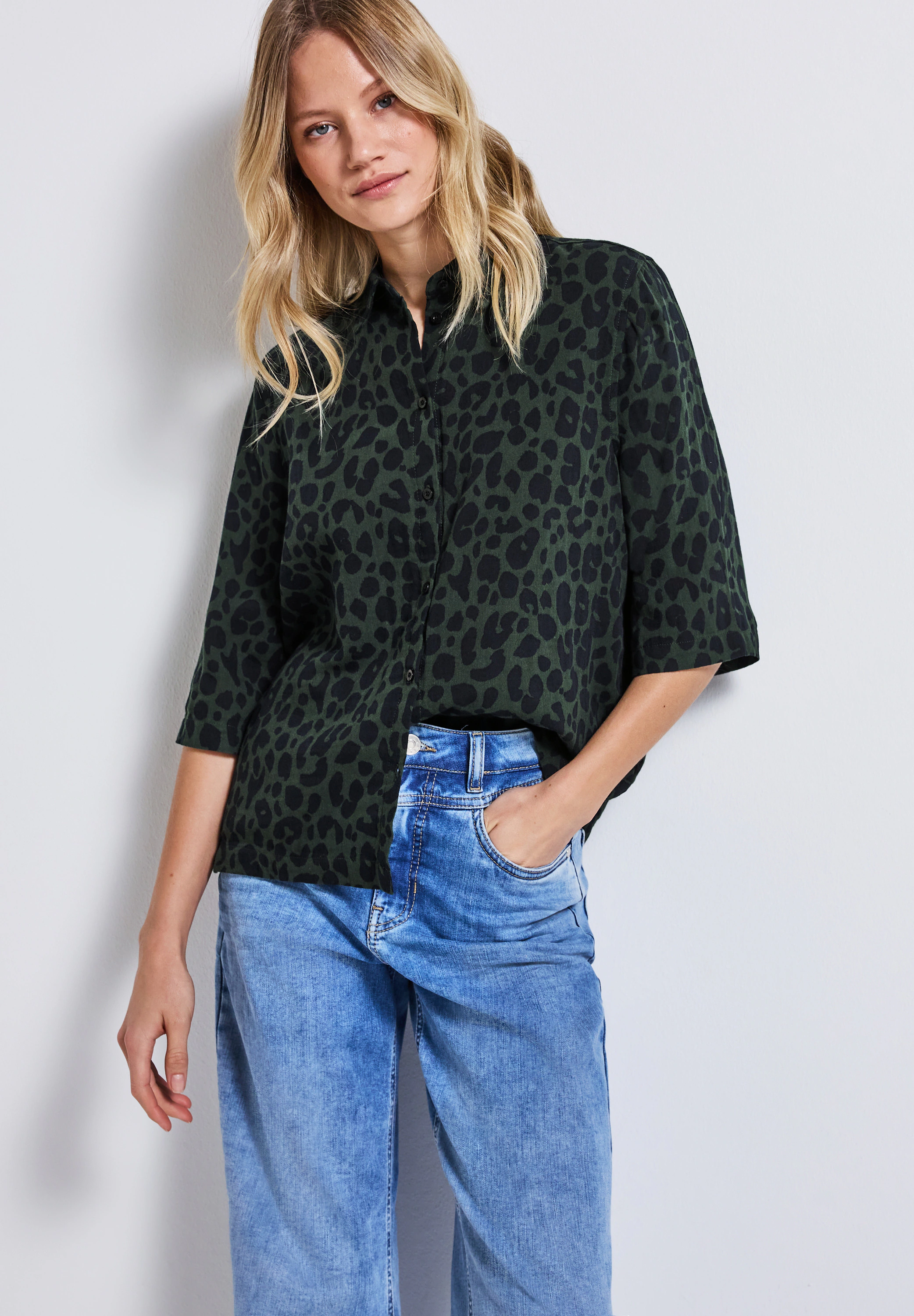 STREET ONE Hemdbluse, mit Animal-Print und im Musselin-Look günstig online kaufen