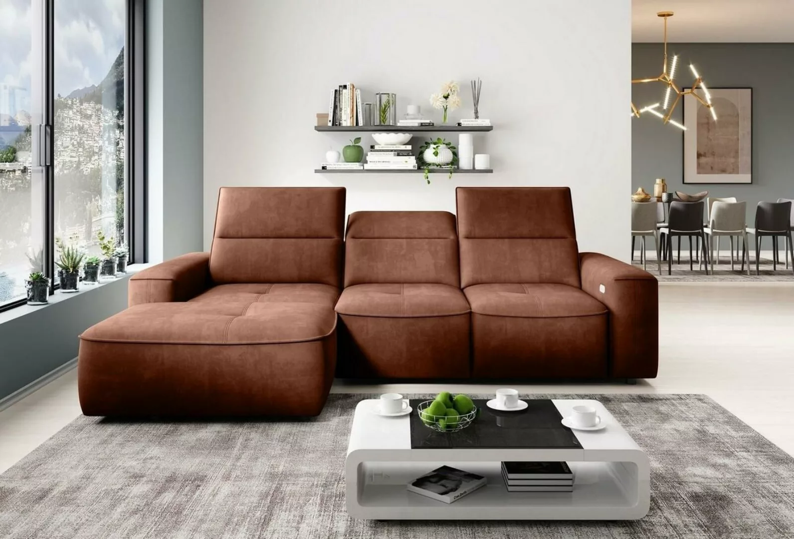 JVmoebel Ecksofa Wohnlandschaft Sofa Eck Design Modern Sofa Stoff Neu Braun günstig online kaufen