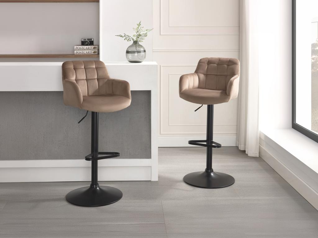 Barhocker 2er-Set - Samt & schwarzes Metall - Höhenverstellbar - Beige - PE günstig online kaufen