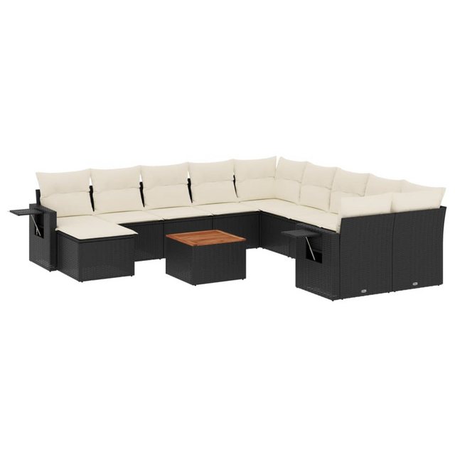 vidaXL Sofaelement 12-tlg. Garten-Sofagarnitur mit Kissen Schwarz Poly Ratt günstig online kaufen