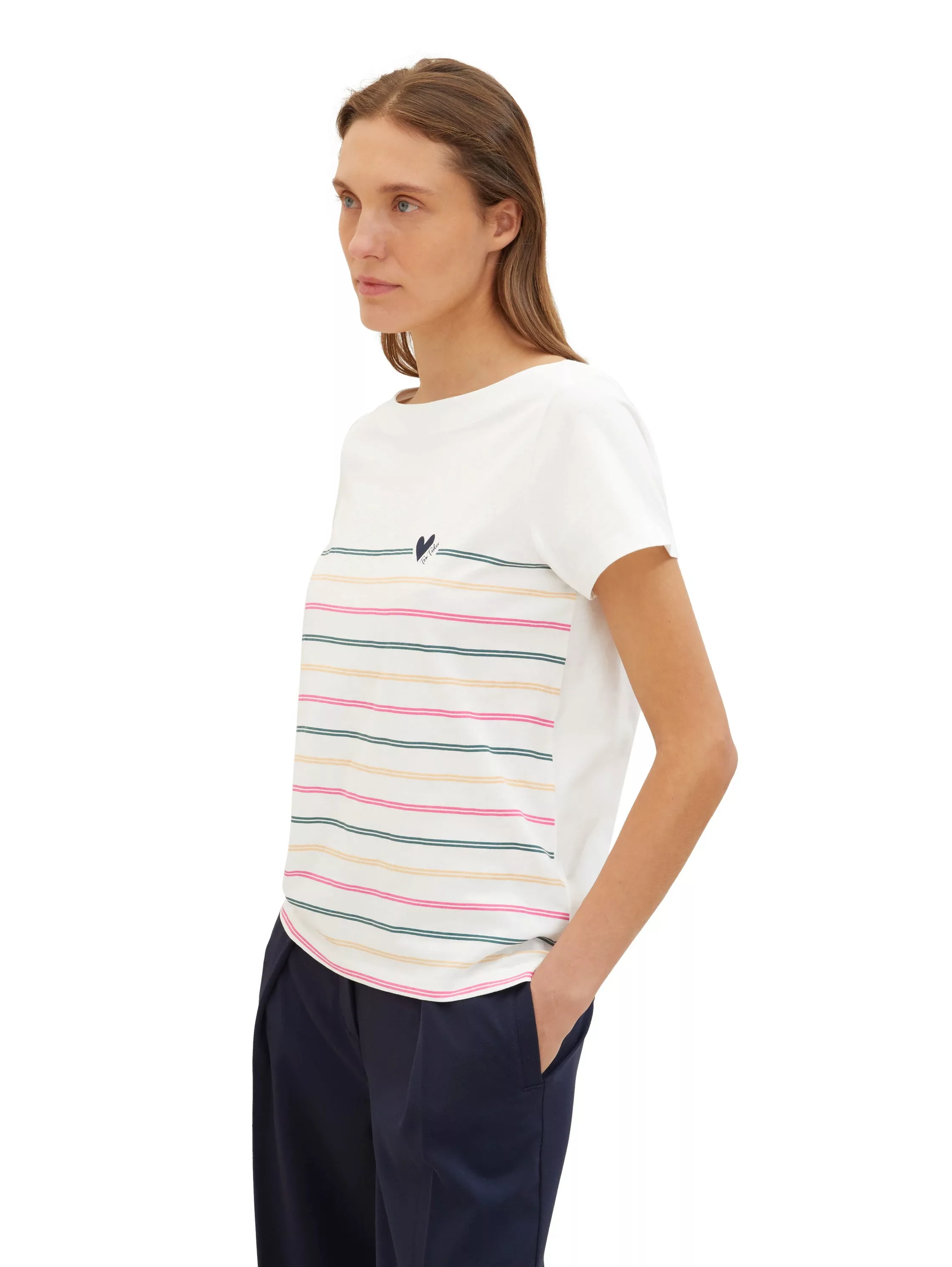 TOM TAILOR T-Shirt in gestreifter Optik und mit U-Boot-Ausschnitt günstig online kaufen