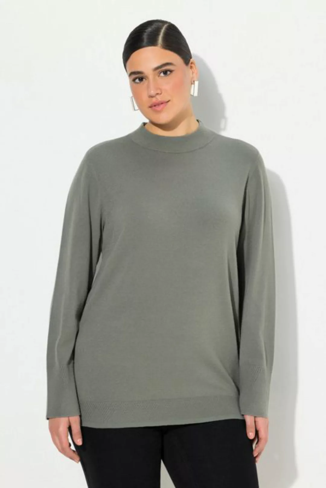 Ulla Popken Strickpullover Pullover Stehkragen Langarm Rippbündchen günstig online kaufen