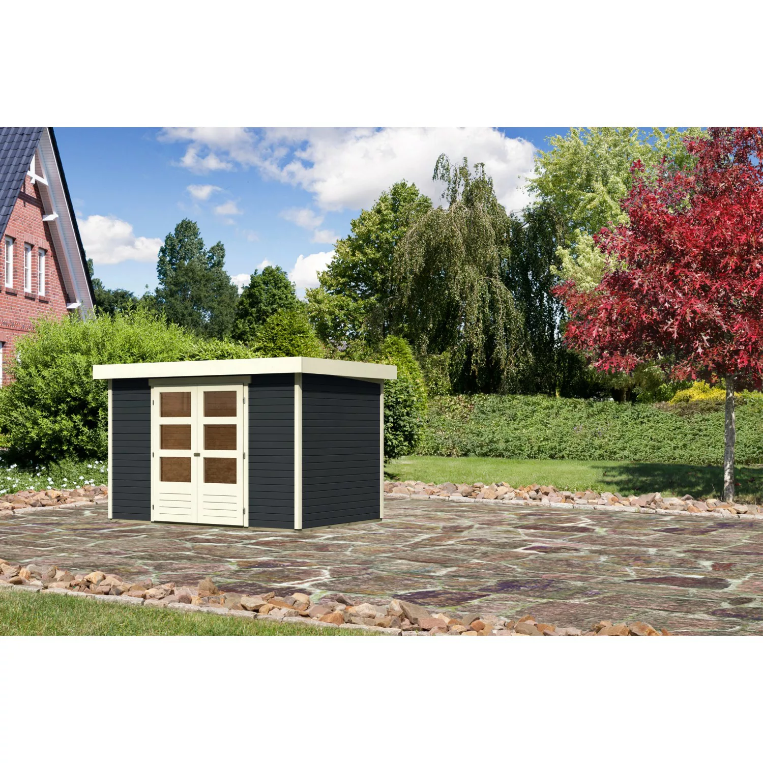 Karibu Gartenhaus/Gerätehaus Boras 4 Anthrazit 302 cm x 217 cm günstig online kaufen