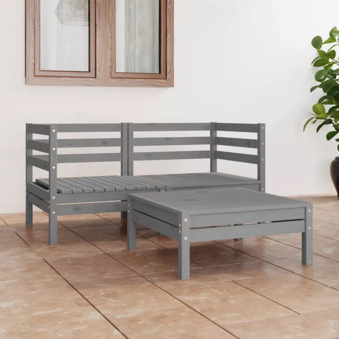 3-tlg. Garten-lounge-set Grau Kiefer Massivholz günstig online kaufen