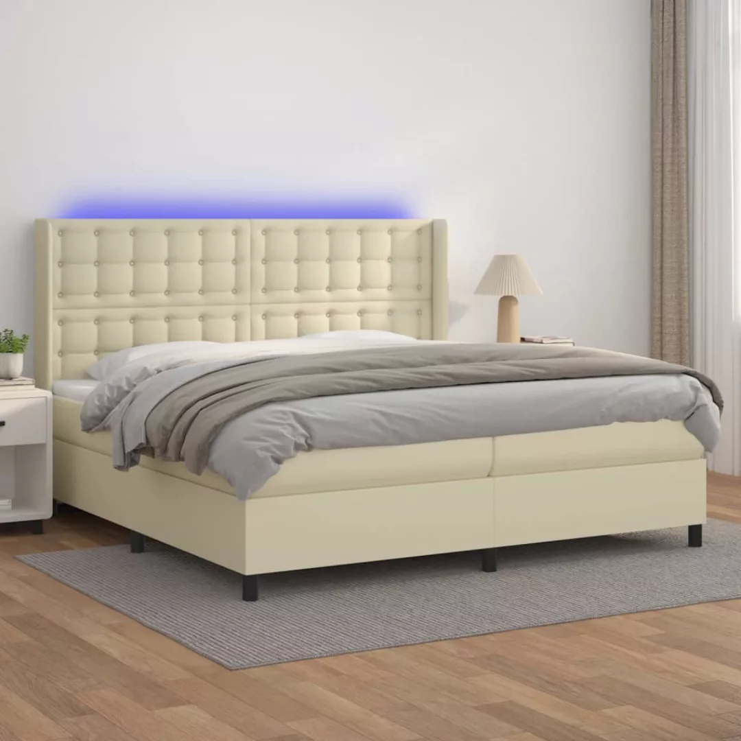 Vidaxl Boxspringbett Mit Matratze & Led Creme 200x200 Cm Kunstleder günstig online kaufen