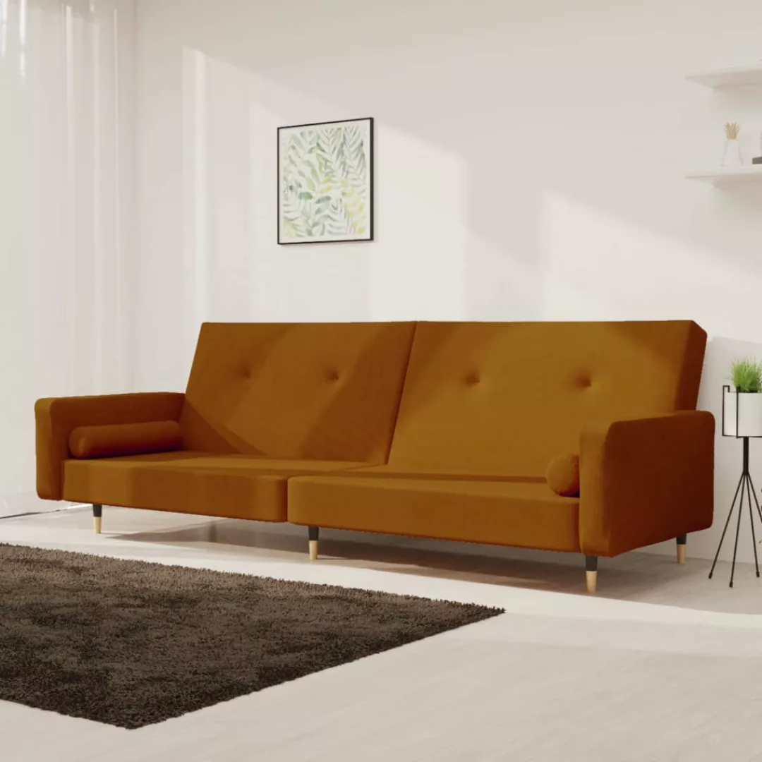 Vidaxl Schlafsofa 2-sitzer Mit 2 Kissen Braun Samt günstig online kaufen