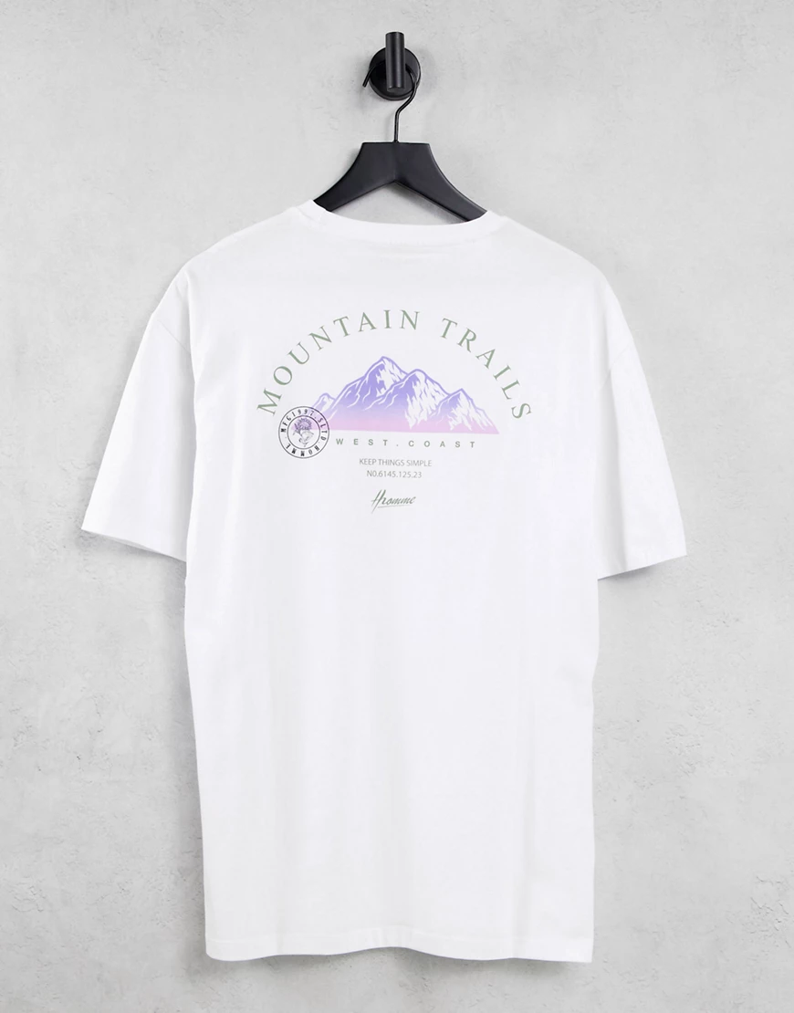 Selected Homme – Oversize-T-Shirt aus Bio-Baumwollmix in Weiß mit Bergprint günstig online kaufen