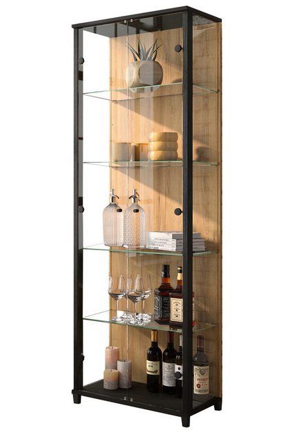 freiraum Glasvitrine Optima 2 Türen, 4 Böden, Schwarz / Wildeiche Dekor - 5 günstig online kaufen